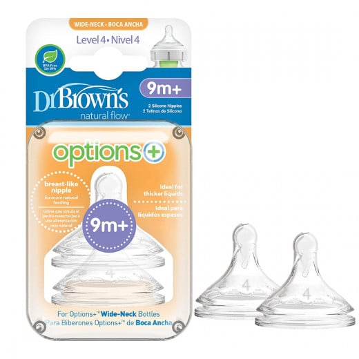 Dr Brown's Level 4 Wide-Neck Silicone Options+ Teat 2-Pack