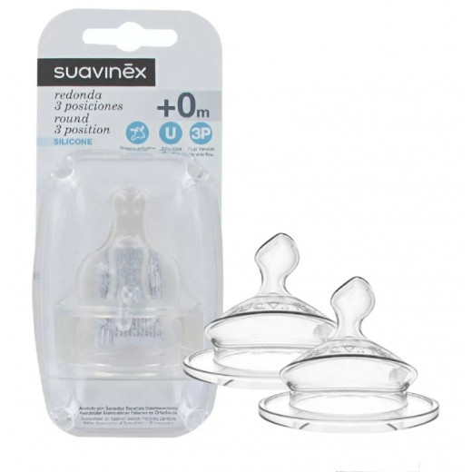 Suavinex Wide Neck Silicone Round Tip Bottle Nipple, 3 Modes