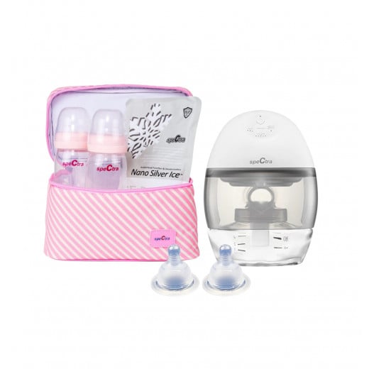 Spectra Wearable Electric Breast Pump + Wide Neck Slow Flow Teats, 2 Pieces, Size Small & Get Pink Cooler Set Free