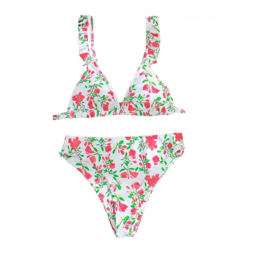 Floral Ruffle Trim Bikini Swimsuit, Size Large