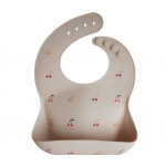 Mushie Silicone Baby Bib, Cherries Design, Light Gold Color