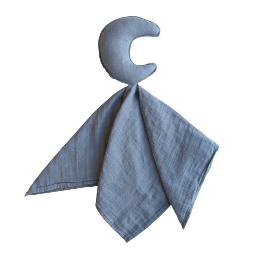 Mushie Security Cotton Baby Blanket, Moon Design, Blue Color