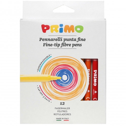 Primo 12 Assorted Colours Fibre Flowmasters In Plastic Wallet