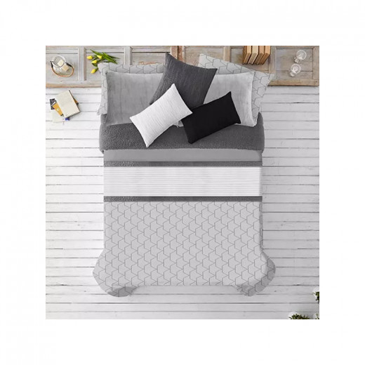 Manterol Doko Velvet Winter Comforter Set, Grey Color, King Size,  6 Pieces