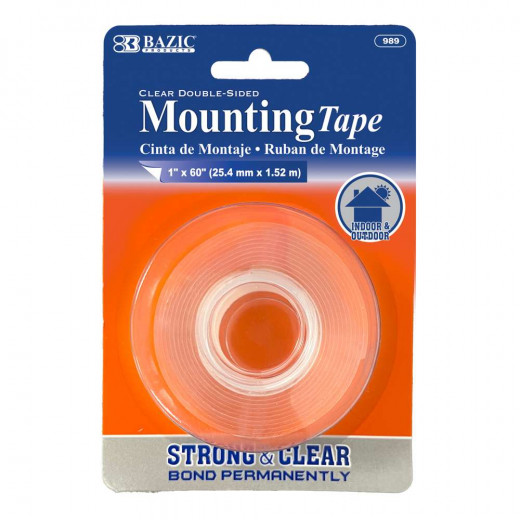 Bazic Double Sided Clear Mounting Tape 1" X 60"
