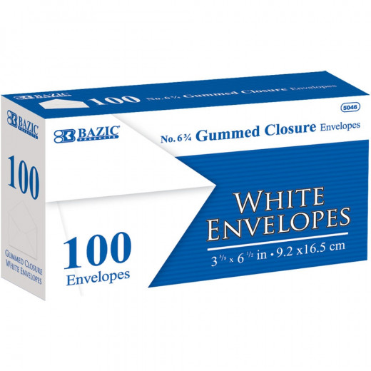BAZIC White Envelope with Gummed Closure Set of 100