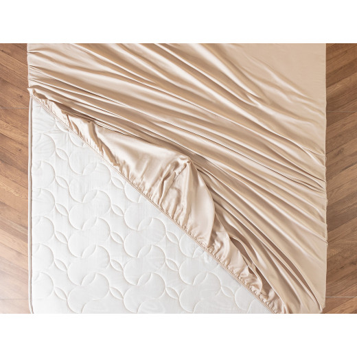 Madame Coco Ciel Double-Size Satin Fitted Sheet, Beige Color