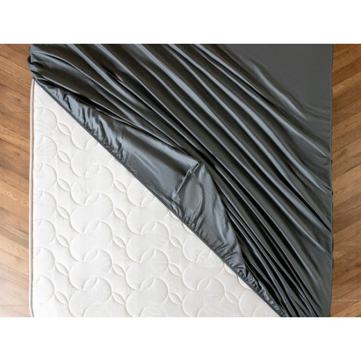 Madame Coco Ciel Double-Size Satin Fitted Sheet, Dark Grey Color