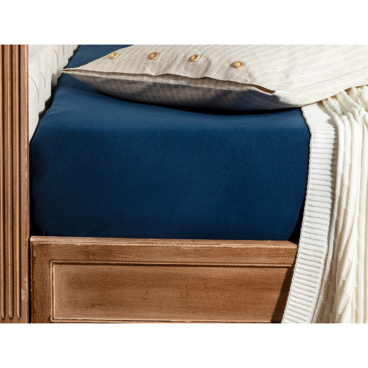 شرشف سرير قطن جيرسي، باللون الازرق الغامق, مقاس 200* 200 من مدام كوكو