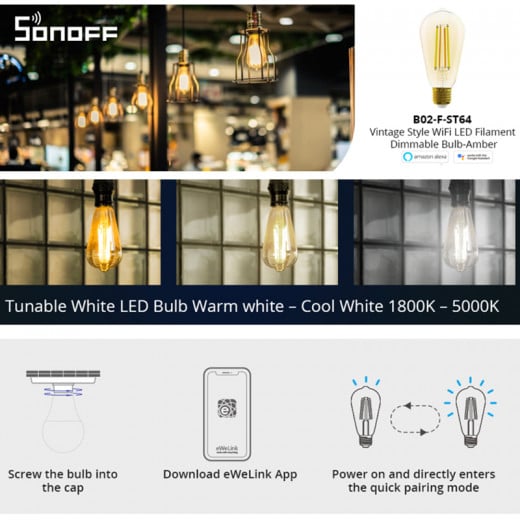 Sonoff B02-F-ST64 Smart Wifi Led Filament Bulb
