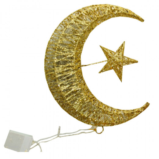 زينة رمضان مضيئة بتصميم هلال ونجمة, باللون الذهبي, 50 سم