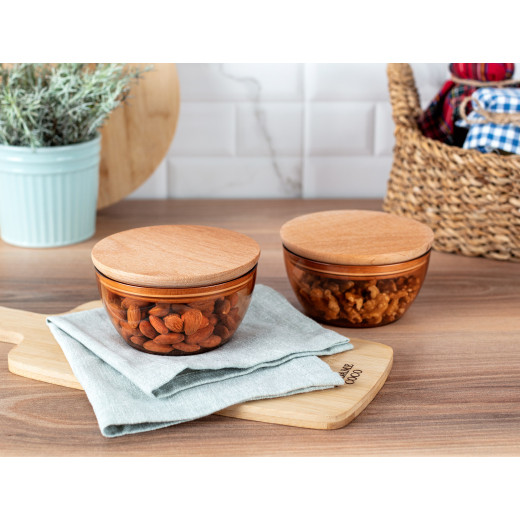 Madame Coco Storage Box With Wooden Lid 460 Ml, 2 Pieces