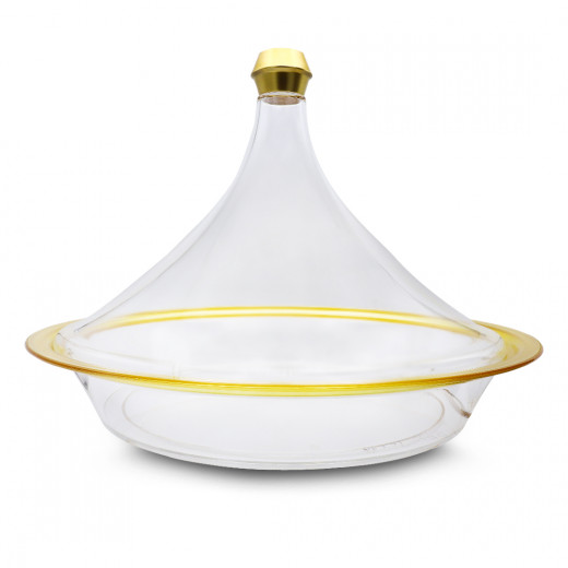 وعاء طاجين دائري الشكل مع غطاء، ذهبي وشفاف من الحورة