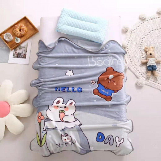 بطانية اطفال, تصميم الدب الصغير, باللون الرمادي, 138 × 65 سم