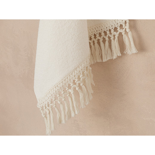 English Home Eaves Cotton Tassel Face Towel, Beige Color, 50x70 Cm