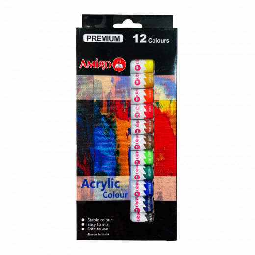 Amigo Premium Acrylic Color Paint Set, 12 Pieces