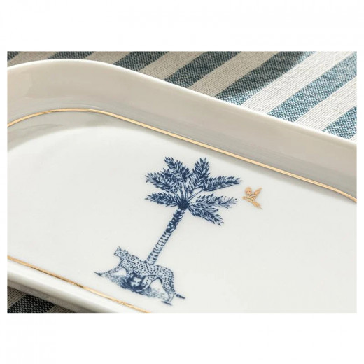 English Home Toile Panther Bone Porcelain Boat Plate, 20 Cm