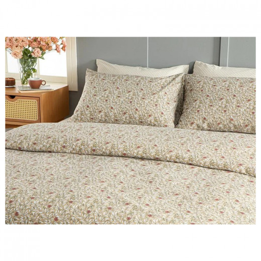 English Home Pure Poppy Easy to Iron Double Duvet Cover Set, Beige Color, Size 200*220, 3 Pieces