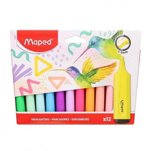 Maped Highlighter Assorted Colors, 12 Pieces