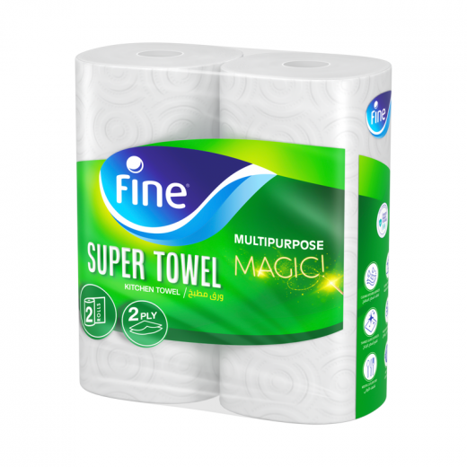 Fine Kitchen Towel, Super Towel, 2 Ply, 2 Rolls