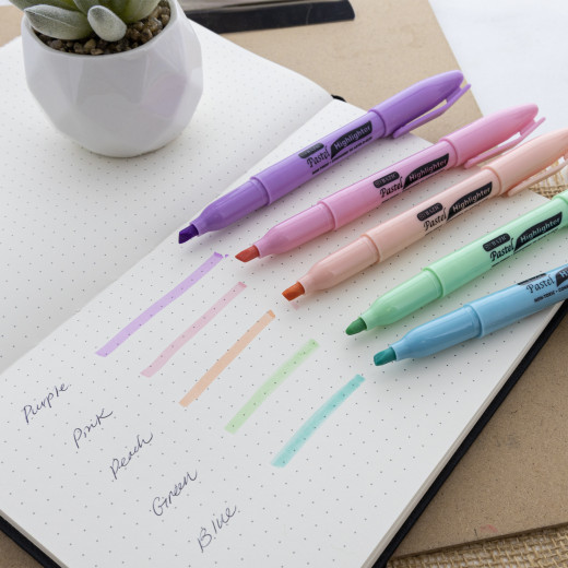 Bazic Pen Style Pastel Highlighter With Pocket Clip, 5 Pack