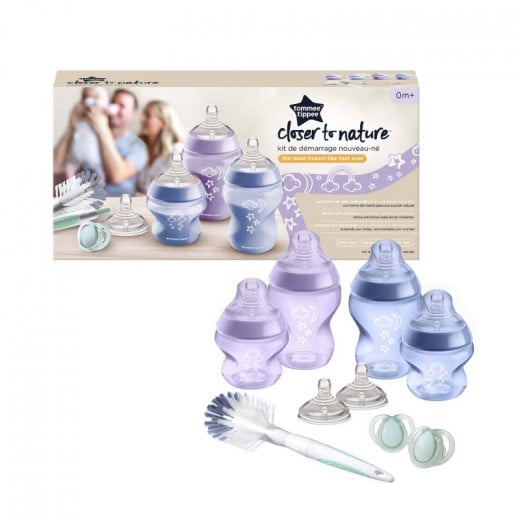 Tommee Tippee  Anti-Colic Newborn Baby Bottle Starter Kit,SlowFlow purple