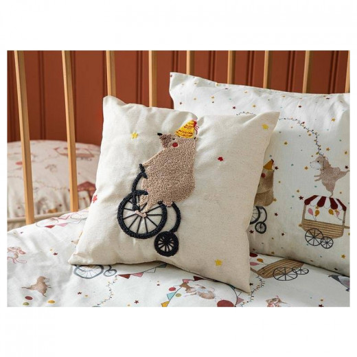 English Home Circus Filled Decorative Pillow, Beige Color, 30x30 Cm