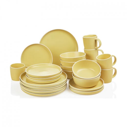 Decopor Porcelain Matte Porcelain Dinnerware Set, Yellow Color, 24 Pieces