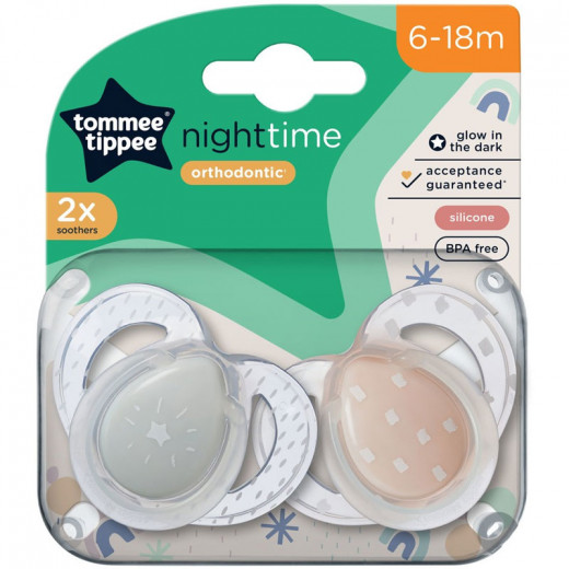 Tommee Tippee Night Time Glow in The Dark Pacifiers, Symmetrical Design , Pink