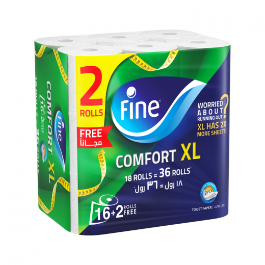 Fine Comfort XL Toilet Paper Roll, 350 Sheets, 2 Layers, 18 Rolls