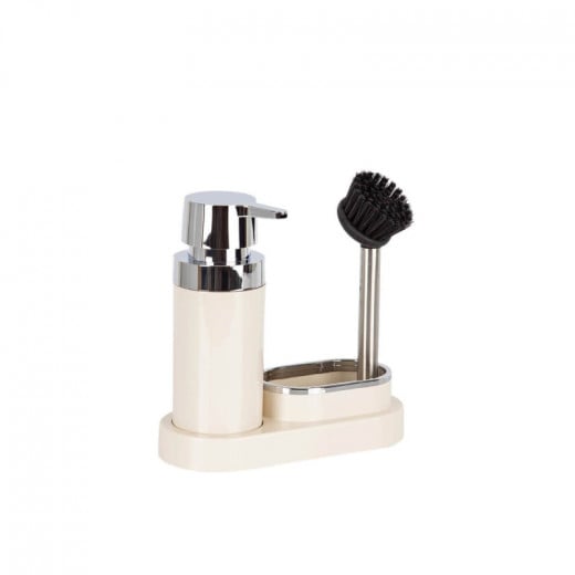 Primanova Polen Kitchen Liquid Soap Dispenser & Brush Holder, Beige