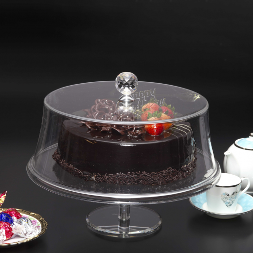 Vague Acrylic Round Cake Stand With Cover, 25 Cm
