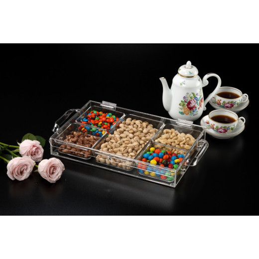 Vague Acrylic Laser Serving Tray with 5 Compartment, 37 Cm