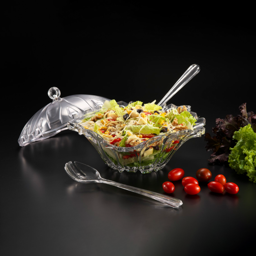 Vague Acrylic Salad Bowl with Spoon & Fork Servers