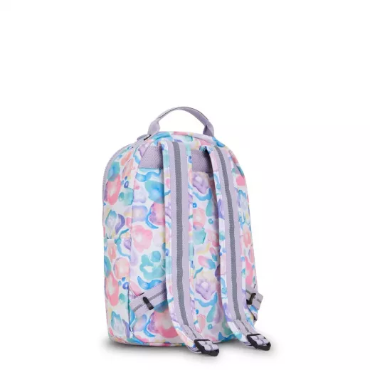 Kipling-Seoul Backpack With Tablet Compartment-Aqua Flowers, Small