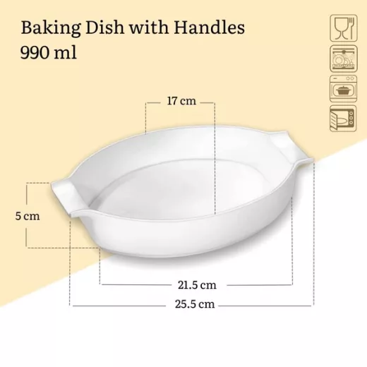 Wilmax  Oval Baking Dish with Handles - White 26x17cm