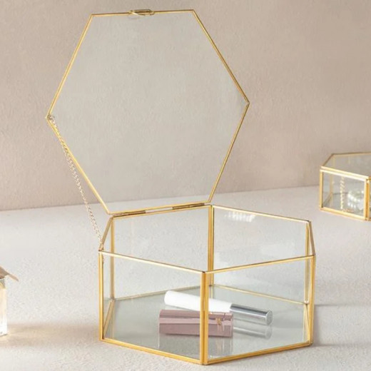 English Home Deluxe Glass Decorative Box Gold 25*25*10 cm