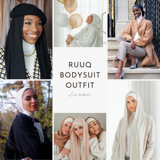 RUUQ Women's Nursing Bodysuit Long Sleeve with Hijab Cap - Ivory - Large