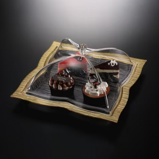 Vague Acrylic Square Dessert Serving Set Golden 35 centimeter