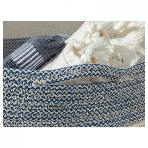 English Home Marina Knitted Basket, Blue & White, 20x10 Cm