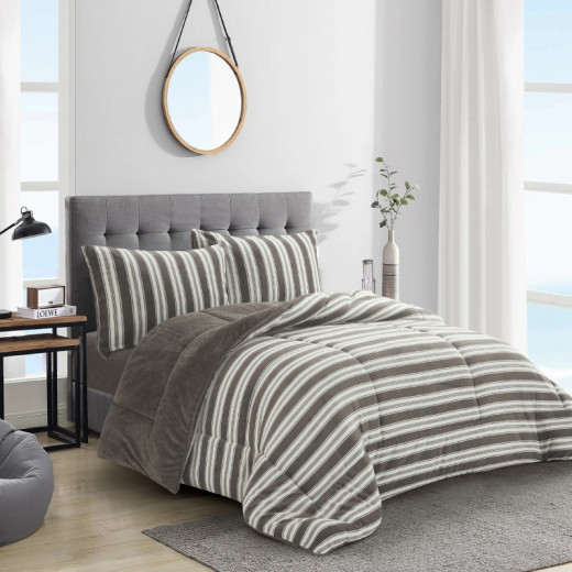 Nova home bliss winter flannel comforter set - single/twin - beige 4pcs