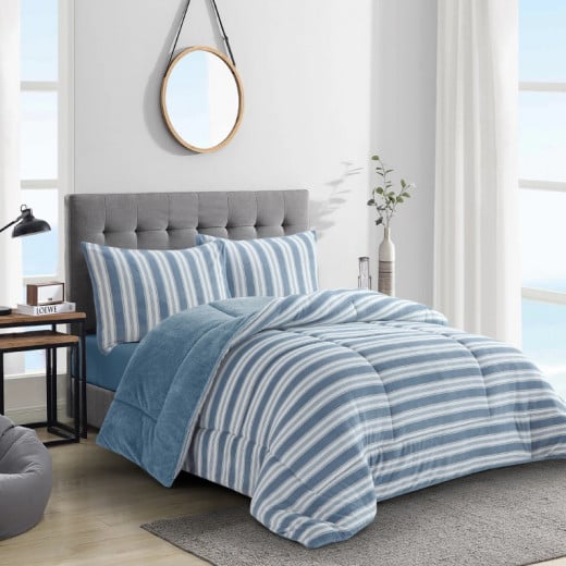 Nova home bliss winter flannel comforter set - king/super king - blue 6pcs