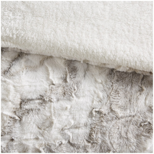 Nova Home Marble Printed Fur Comforter Set - King/Super King - Beige 6Pcs