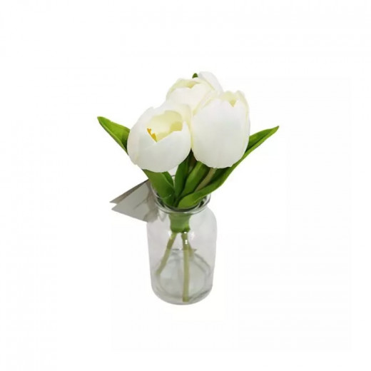 تنسيقة زهور صناعية "ميلك توليب" - أبيض 23 سم من نوفا هوم