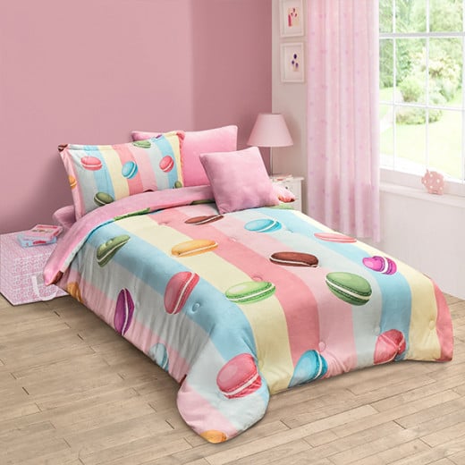 Nova home macarons printed velvet flannel winter comforter set single/twin multicolor 5 pcs