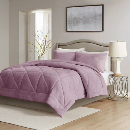 Nova home essentials velvet flannel to sherpa winter comforter purple king