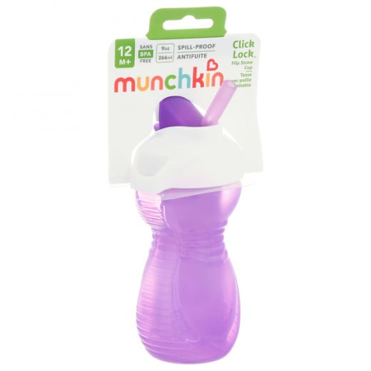 Munchkin Click Lock  Flip Straw Cup, 9 ounce - purple