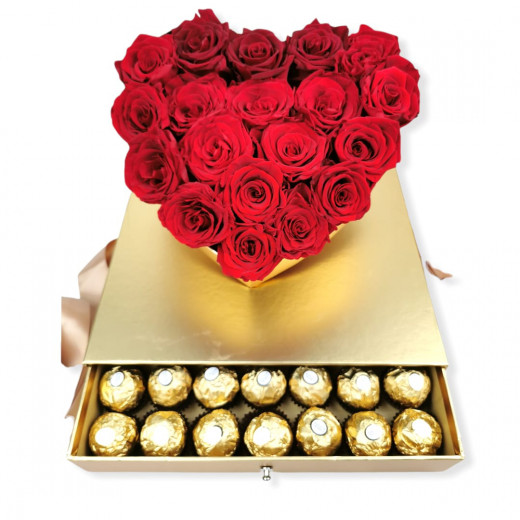 Passionate Red Classic Rose, Gold Box