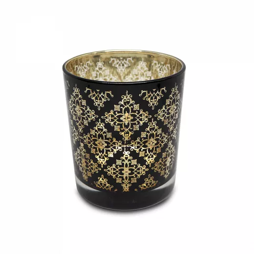Flower black & gold glass candle / accessories holder
