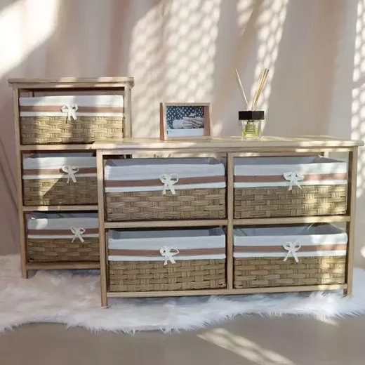 خزانة تخزين خشبية مع 4 سلال باللون البيج من ويفا